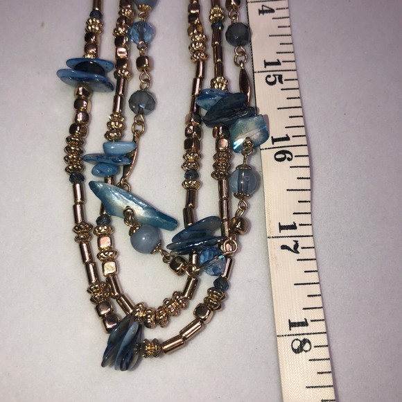 Very Long Triple Strand Goldtone & Blue Painted Shells Necklace 36” - Picture 8 of 12